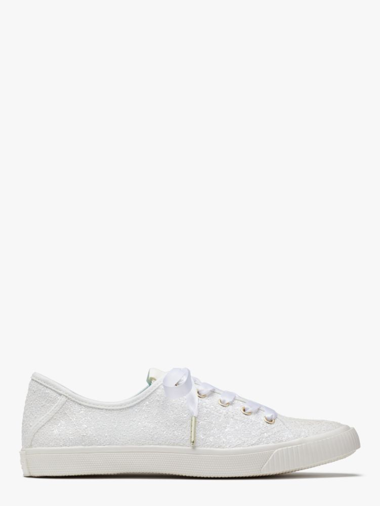 Kate Spade,Trista Sneakers,Lining Twill,Lining Cotton,Casual,Plastic,Embellished,Glitter,Gold Metal,Day Party,Metallic,White