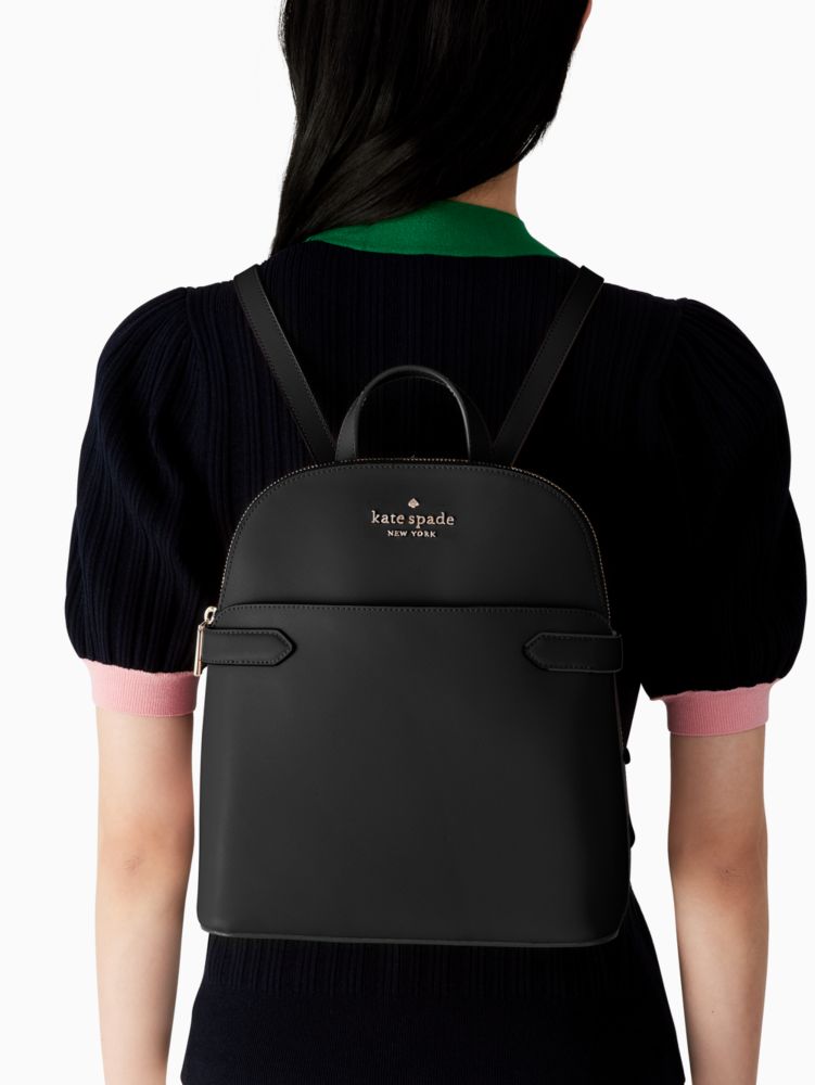 Kate Spade,Staci Dome Backpack,Leather,Backpack,Logo,Metal,Lined,Casual,Black