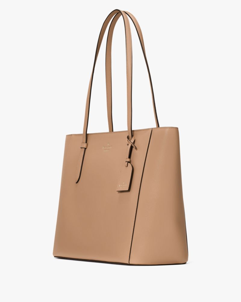 Kate Spade,Schuyler Medium Tote,Leather,Tote,PVC,Word Embellishment,Logo,Lined,Work,Beige