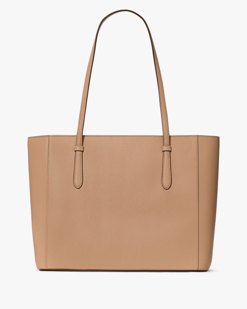 Kate Spade,Schuyler Medium Tote,Leather,Tote,PVC,Word Embellishment,Logo,Lined,Work,Beige