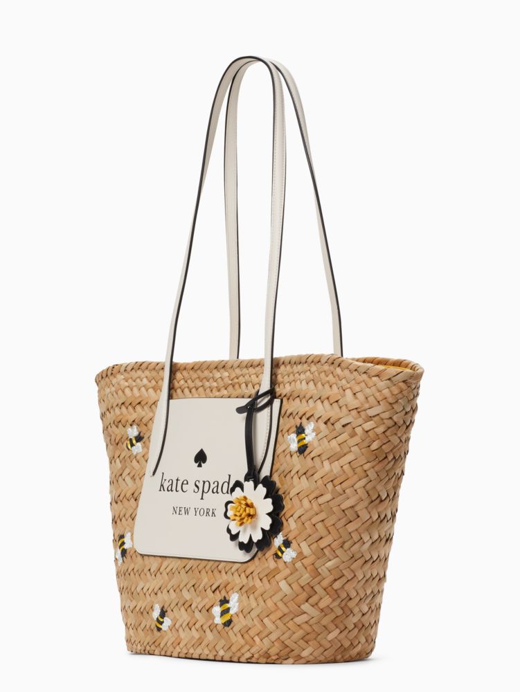 Kate Spade,honey bee straw tote bag,Natural Multi