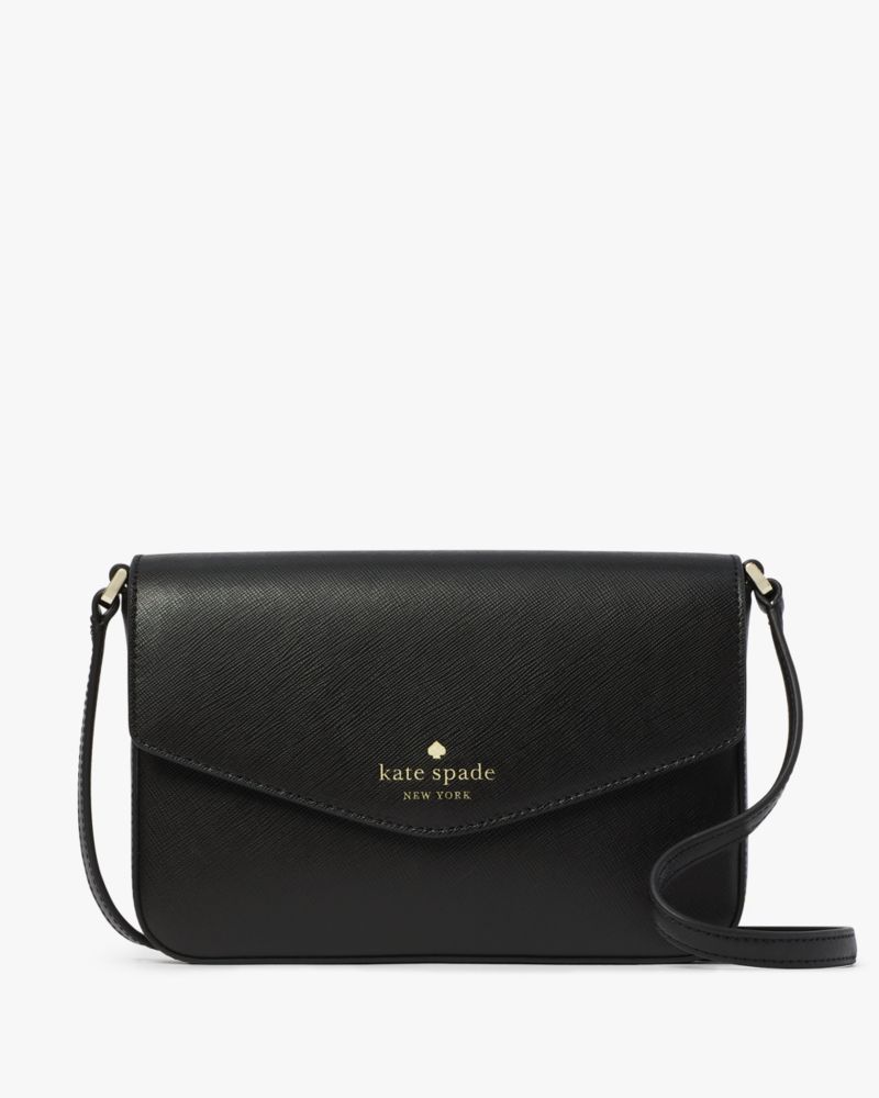 Kate Spade,Sadie Envelope Crossbody,Leather,Crossbody,Logo,Word Embellishment,Lined,Casual,Black