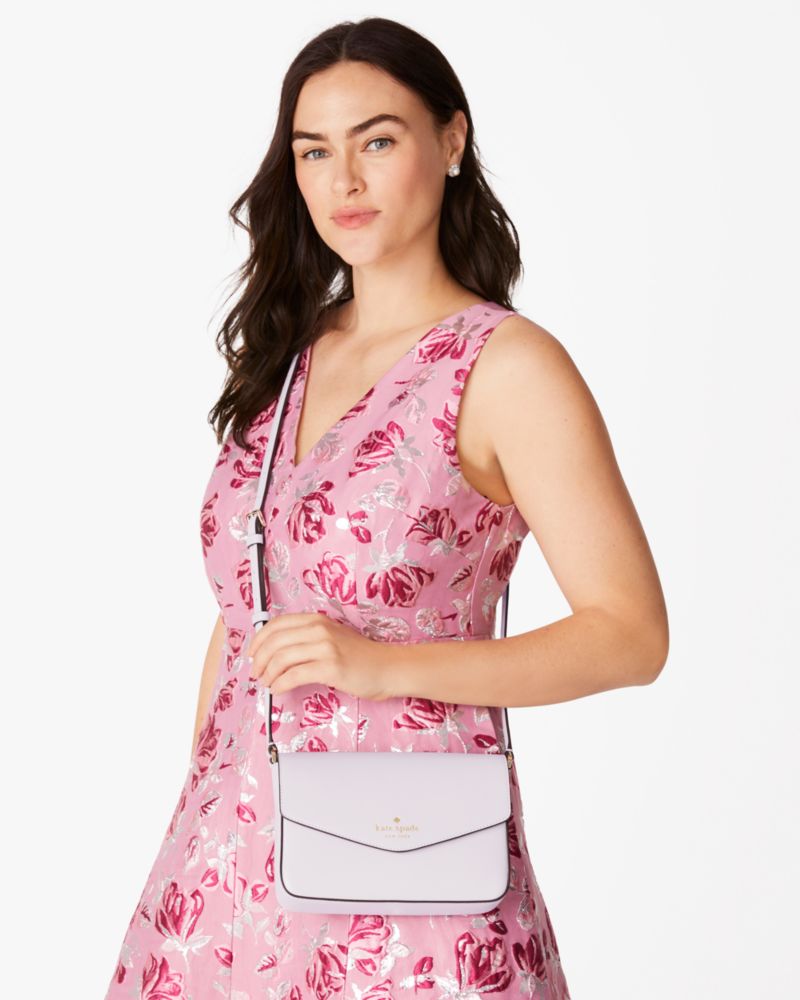 Kate Spade,Sadie Envelope Mini Crossbody,Leather,Crossbody,Word Embellishment,Logo,Lined,Casual,Lavender