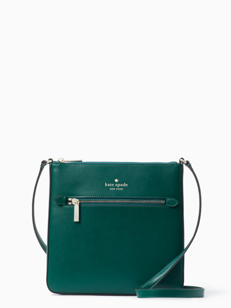 Kate Spade,Sadie Large Crossbody,Leather,Crossbody,Logo,Word Embellishment,Lined,Casual,Emerald