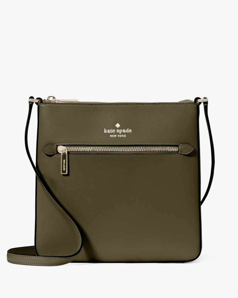 Kate Spade,Sadie North South Large Crossbody,Leather,Crossbody,Logo,Word Embellishment,Lined,Casual,Olive