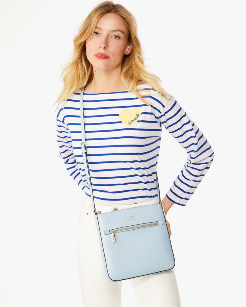 Kate Spade,Sadie North South Large Crossbody,Leather,Crossbody,Logo,Word Embellishment,Lined,Casual,Blue