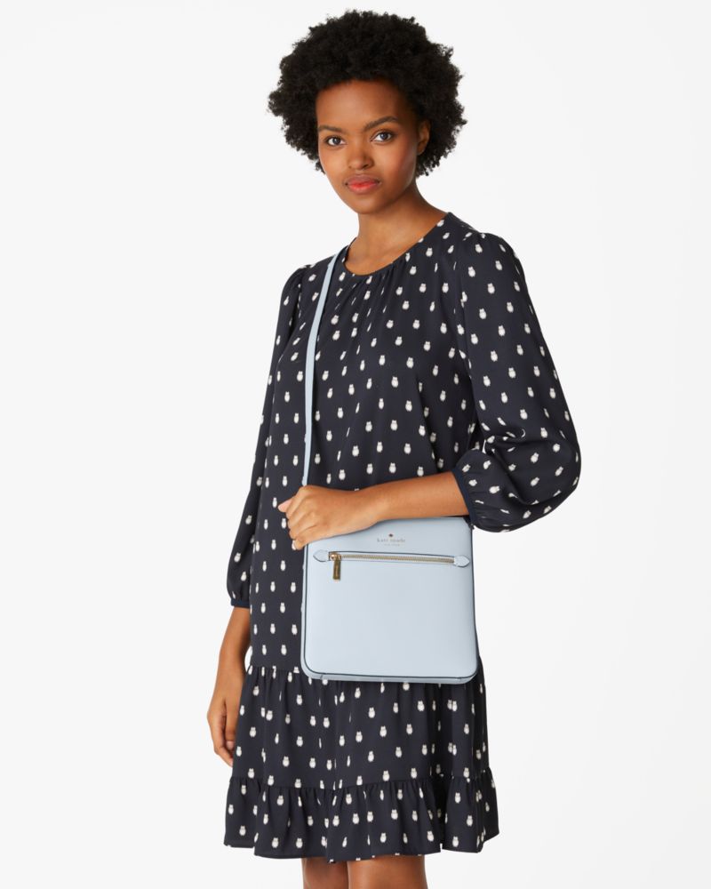 Kate Spade,Sadie Large Crossbody,Leather,Crossbody,Logo,Word Embellishment,Lined,Casual,Blue