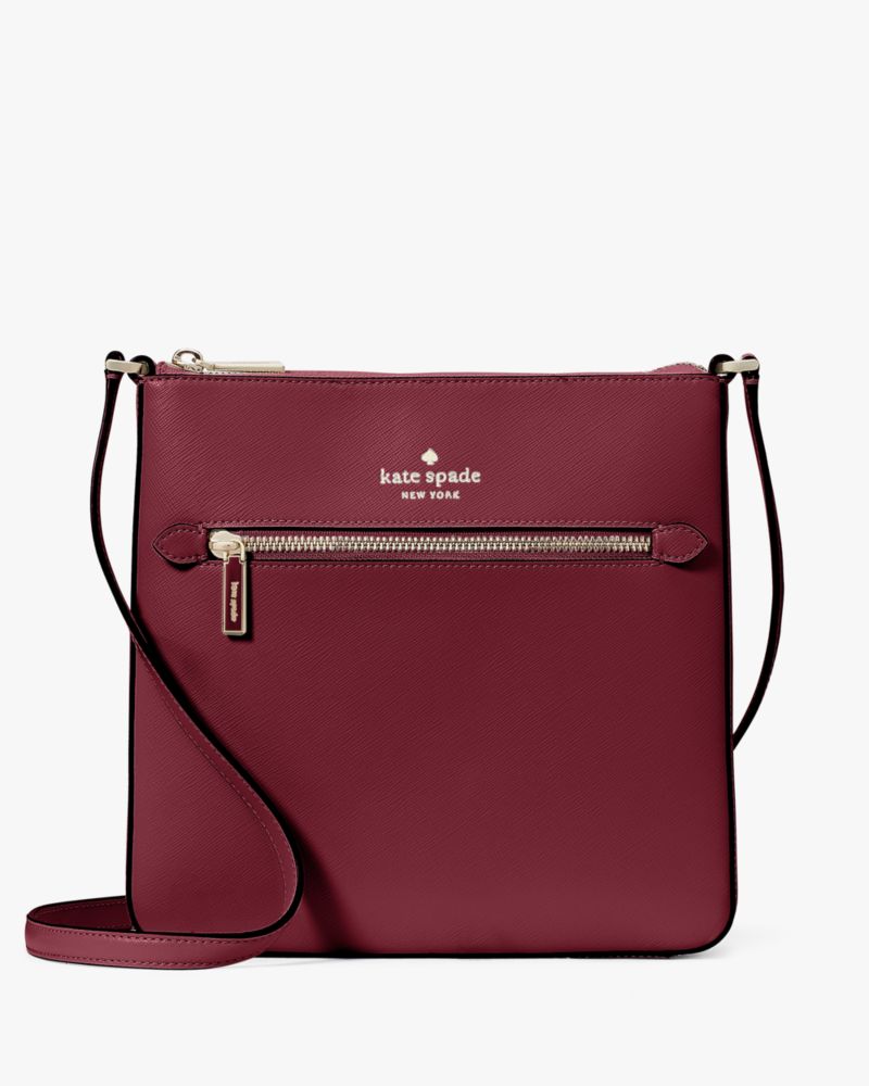 Kate Spade,Sadie North South Large Crossbody,Leather,Crossbody,Logo,Word Embellishment,Lined,Casual,Maroon