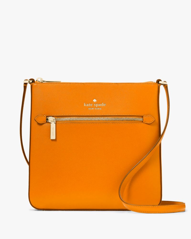 Kate Spade,Sadie Large Crossbody,Leather,Crossbody,Logo,Word Embellishment,Lined,Casual,Orange
