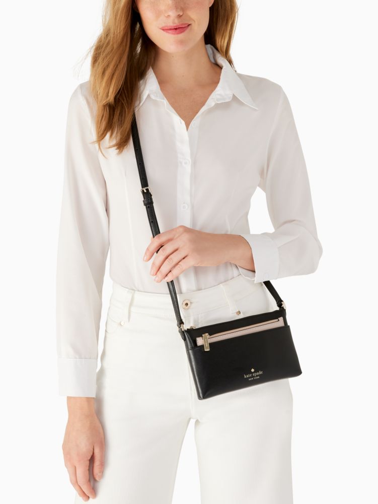 Kate Spade,Sadie Crossbody Set,Leather,Crossbody,Pouch,Metal,Logo,Lined,Casual,Black