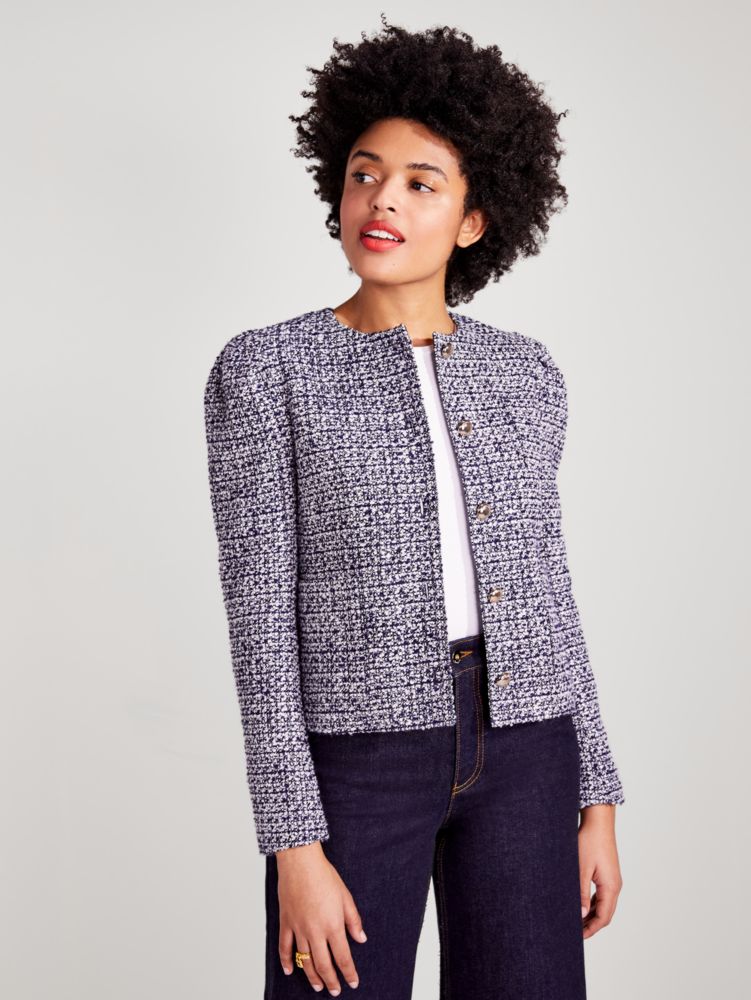 Kate Spade,Tweed Puff-Sleeve Jacket,jackets & coats,