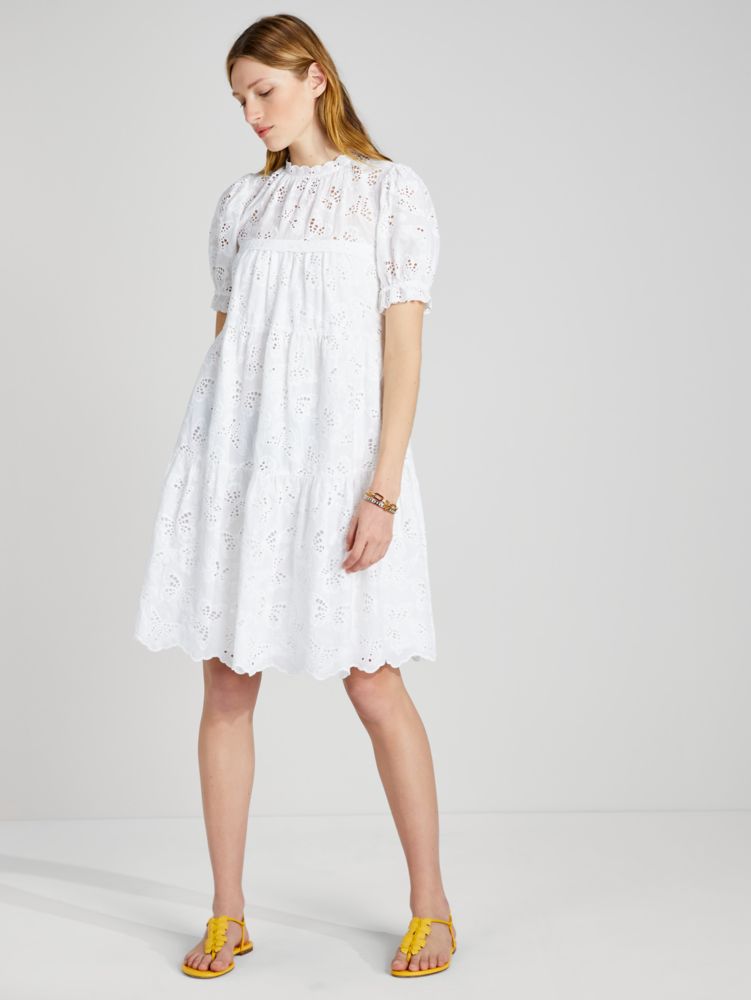 Kate Spade,Butterfly Eyelet Tiered Dress,Fresh White