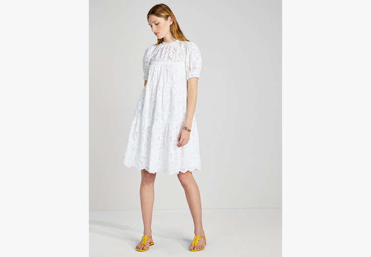 Kate Spade,Butterfly Eyelet Tiered Dress,Fresh White