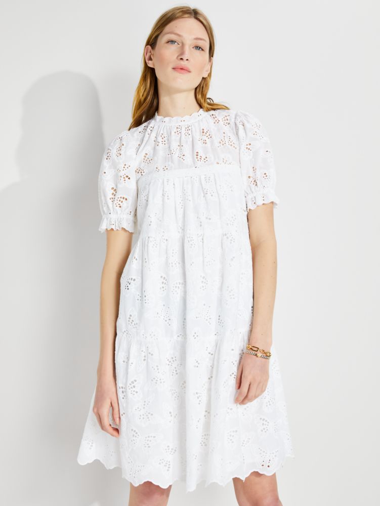 Kate Spade,Butterfly Eyelet Tiered Dress,Fresh White