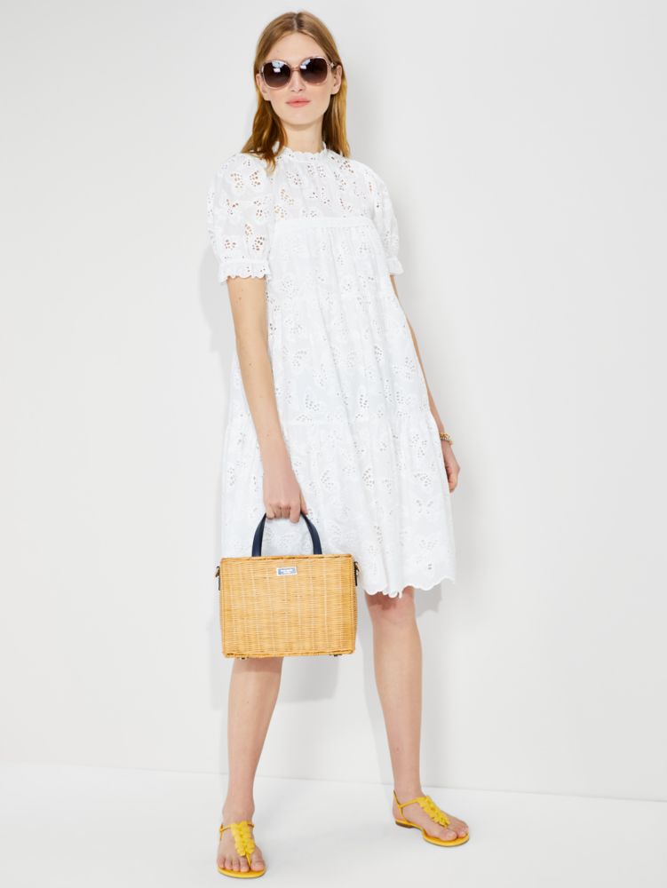 Kate Spade,Butterfly Eyelet Tiered Dress,Fresh White