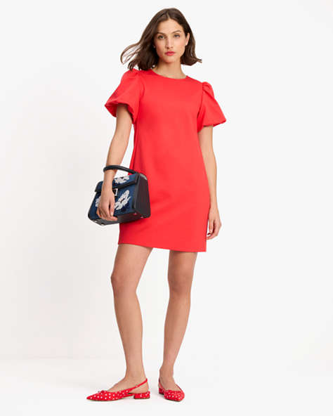 Kate Spade,ponte puff-sleeve dress,dresses & jumpsuits,Wear to Work,Ponderosa Red