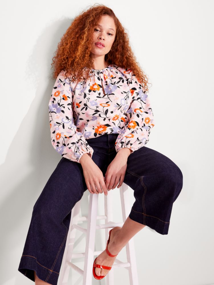 Kate Spade,Floral Garden Seersucker Top,
