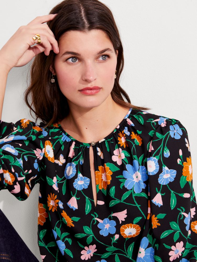 Kate Spade,Floral Garden Smocked Top,