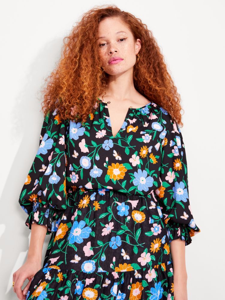 Kate Spade,Floral Garden Smocked Top,