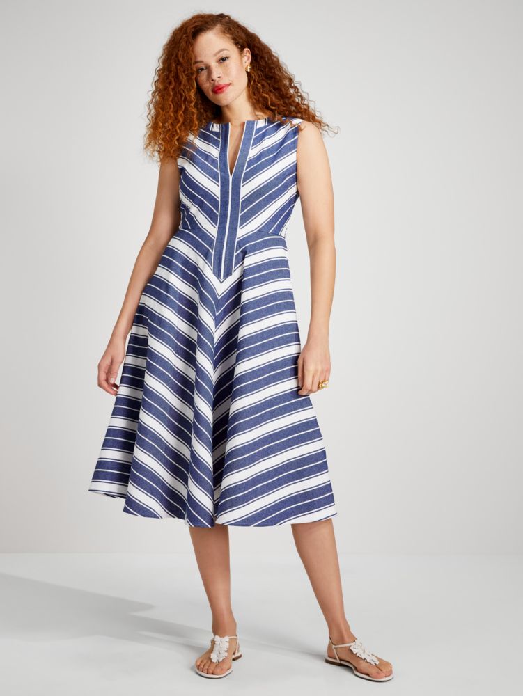 Kate Spade,Stripe Double Cloth Midi Dress,Sailboat Blue