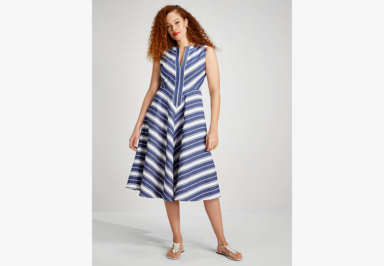 Kate Spade,Stripe Double Cloth Midi Dress,Sailboat Blue image number 0