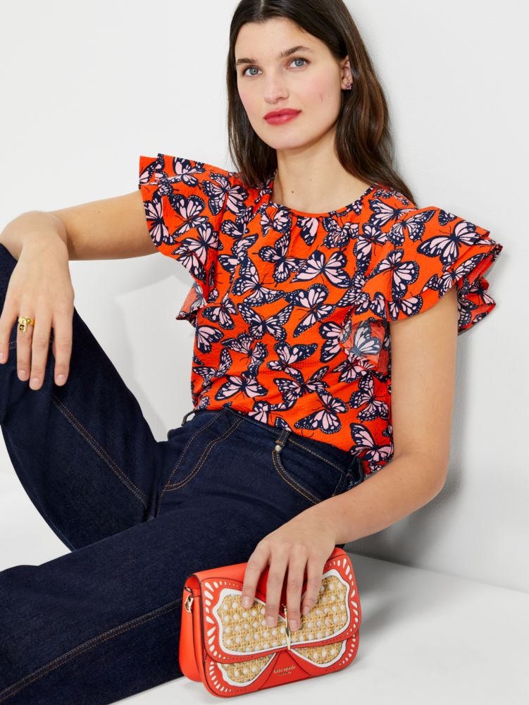 Kate Spade,Spring Flight Flutter-Sleeve Top,
