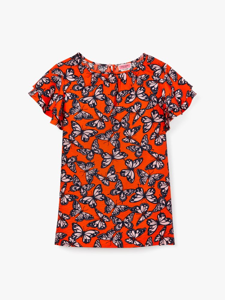 Kate Spade,Spring Flight Flutter-Sleeve Top,Fresh Carrot