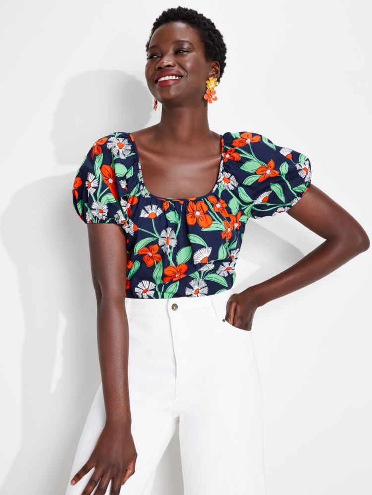 Daisy Vines Puff-sleeve Top, , Product