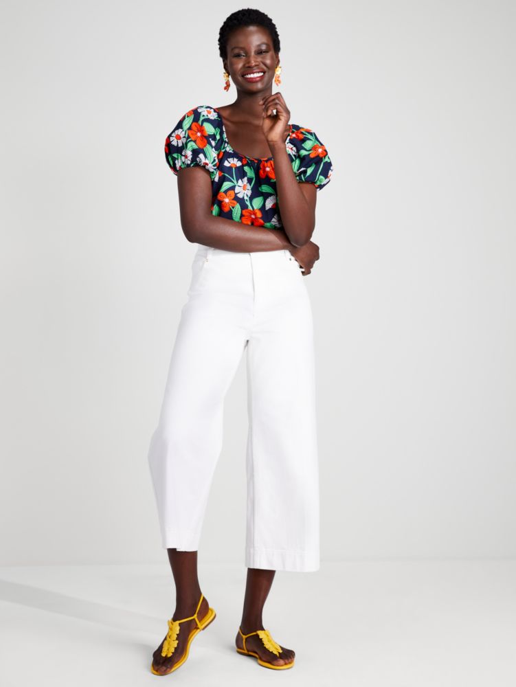 トップス KEINA RITA  Puff Sleeve Scallop Shirt 36 Good Vibes Cropped Denim Puff Sleeve Top | Windsor