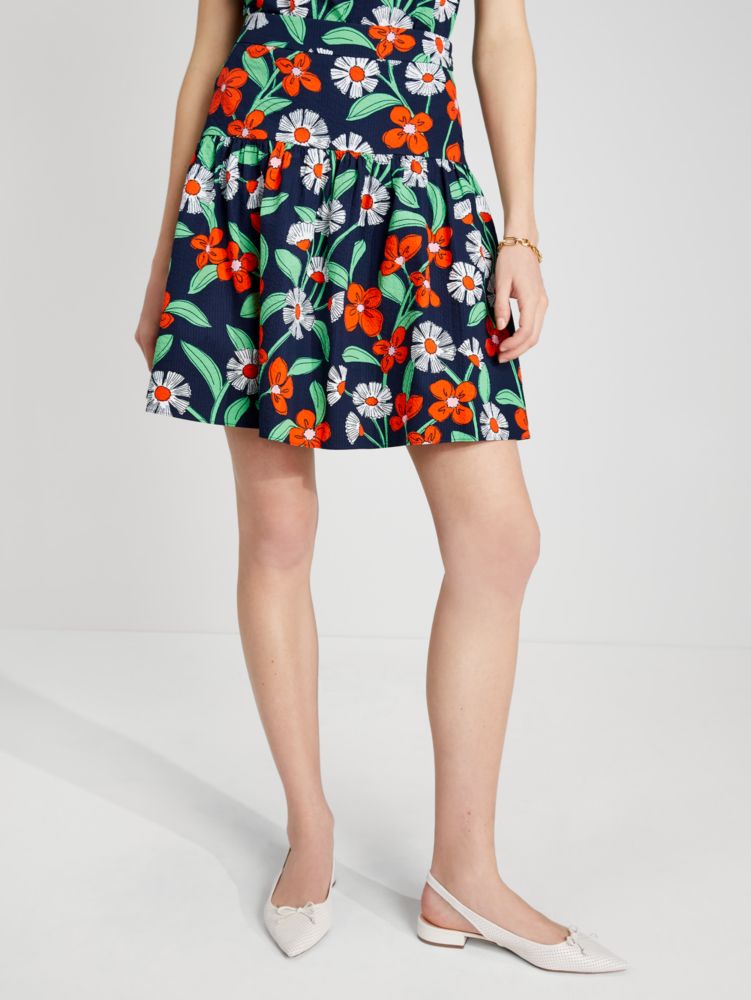 Kate Spade,Daisy Vines Flounce Skirt,Squid Ink