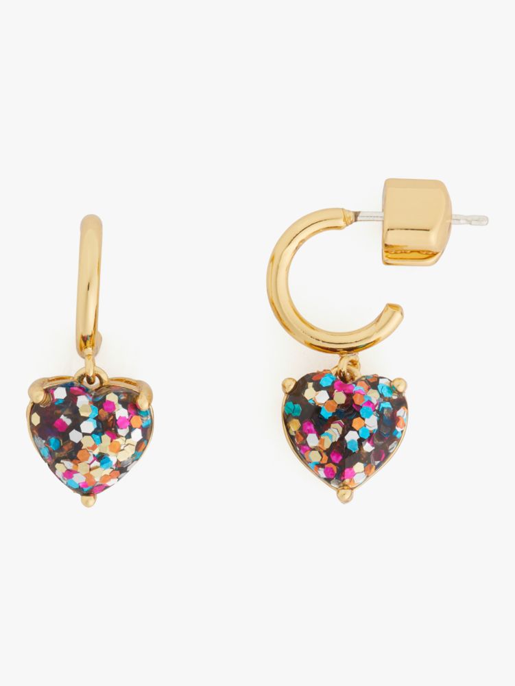 Kate Spade,my love glitter heart huggies,earrings,Multi Glitter