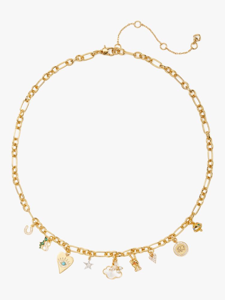 NWT Kate Spade Jewelry Gold tone Wishes Clover lucky Chain Heart