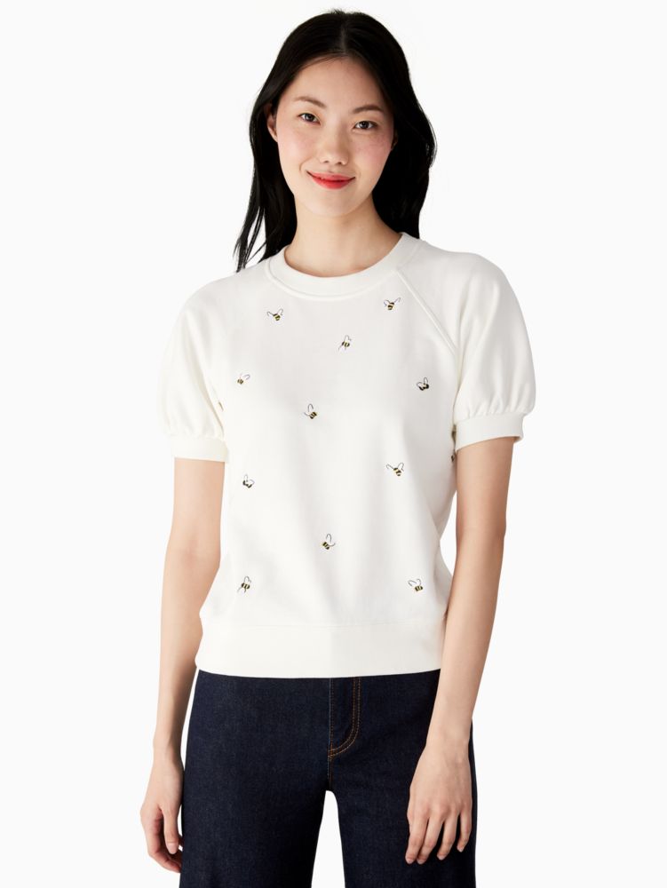 Kate Spade,bee-embroidered pullover,sweaters,60%,Cream