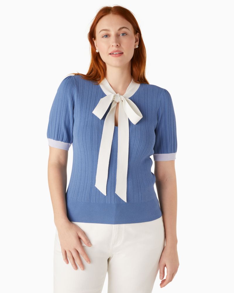 Kate Spade,colorblock bow-neck sweater,sweaters,Viscose,Deep Cornflower