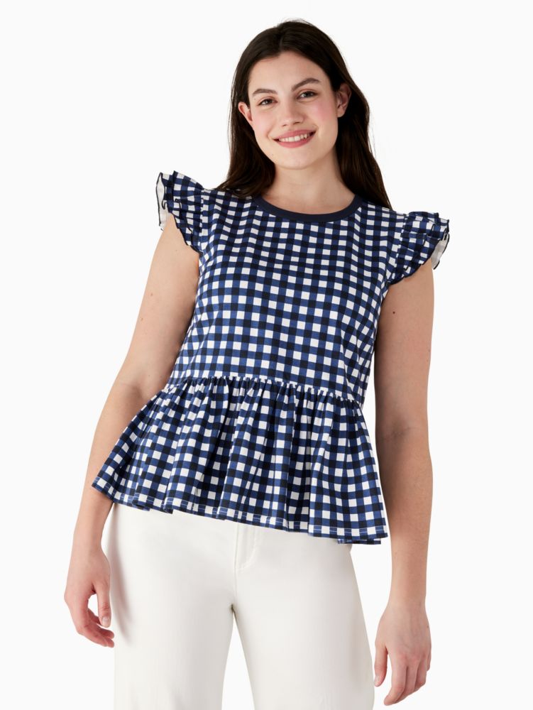 Kate Spade,gingham peplum tee,Blazer Blue