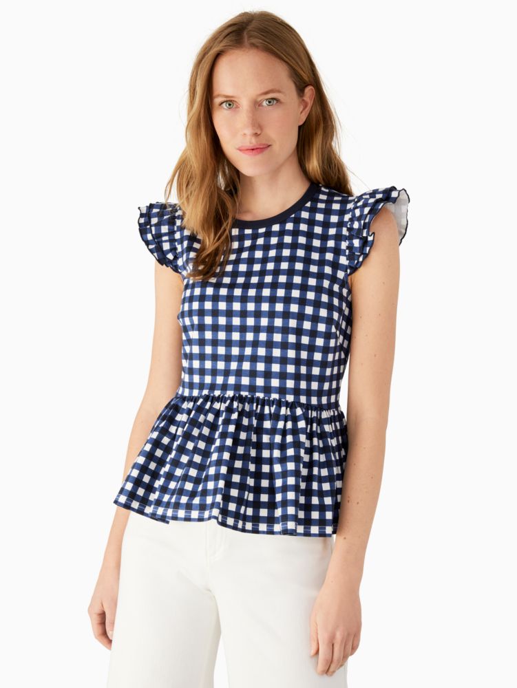 Kate Spade,Gingham Peplum Tee,