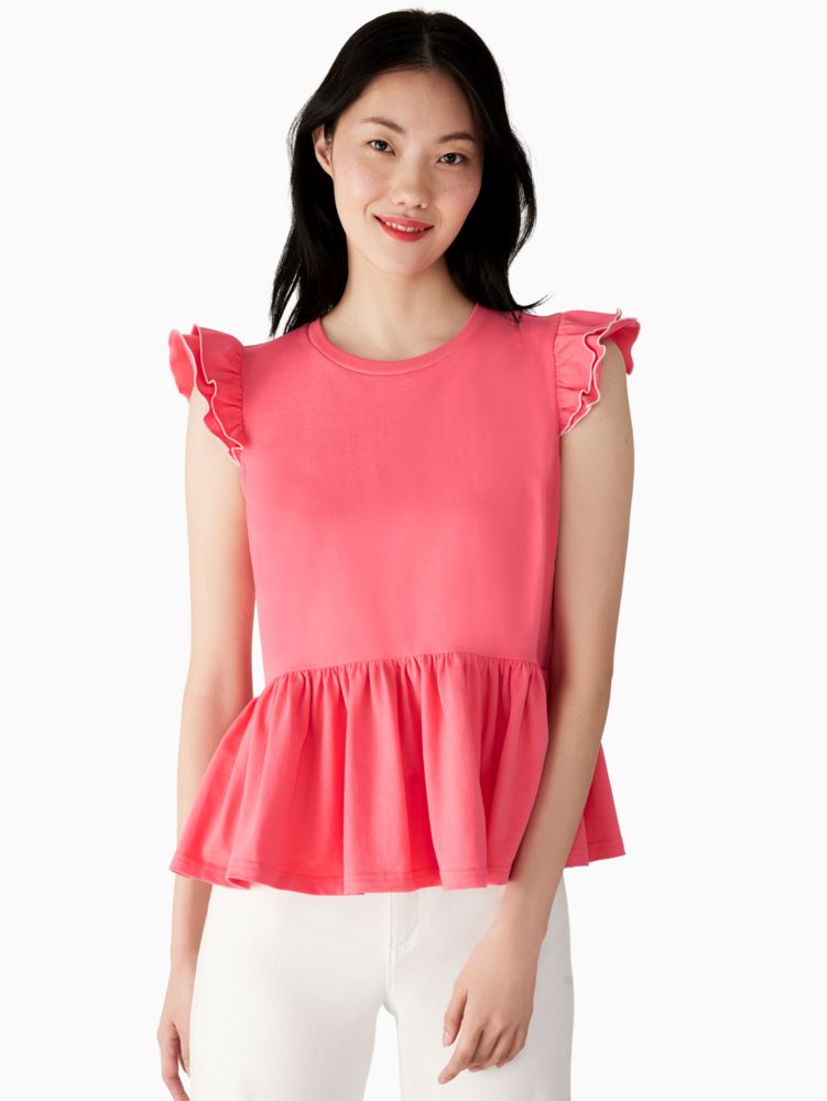 Kate Spade,Peplum Tee,Coral