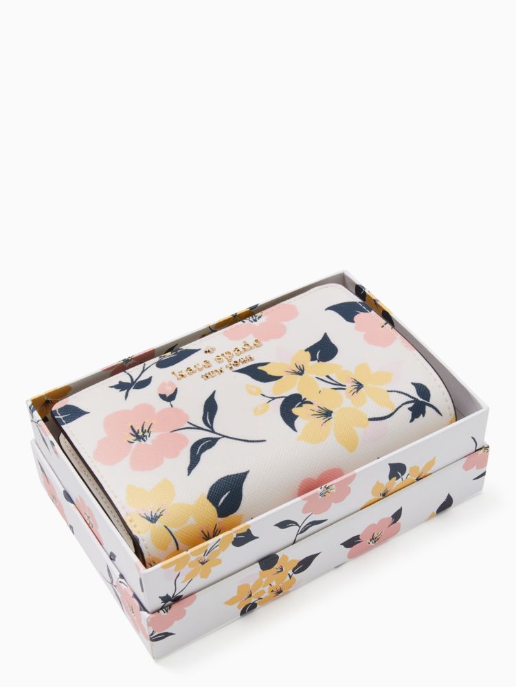 Kate Spade,staci lily blooms boxed medium compact bifold wallet,Cream Multi