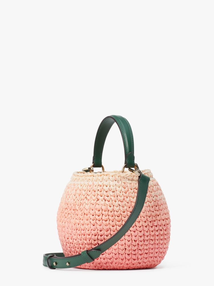 【限定価格】Kate Spade ケイトスペード 2WAY ベリーニ ウーブン ラフィア 3D ピーチ クロスボディ ショルダーバッグ ハンドバッグ K7758 ラフィア  レザー   ピンク系 グリーン 緑 ゴールド金具 レディース 美品【品】