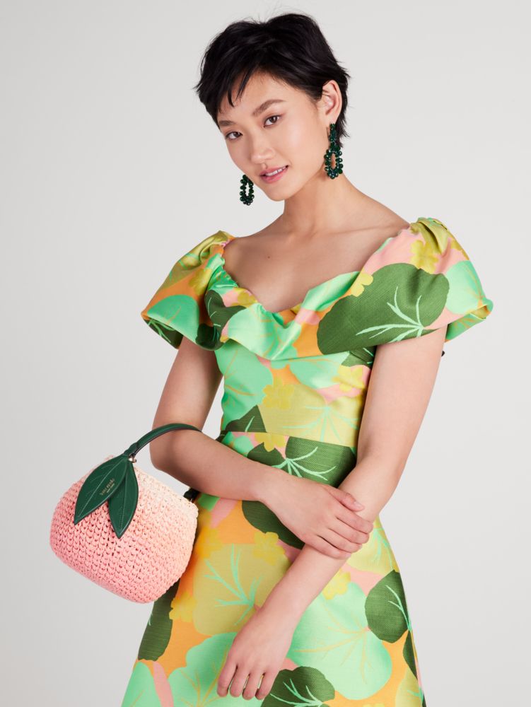 Kate Spade,ベリーニ ウーブン ラフィア 3D ピーチ クロスボディ,バッグ,グアバジュース