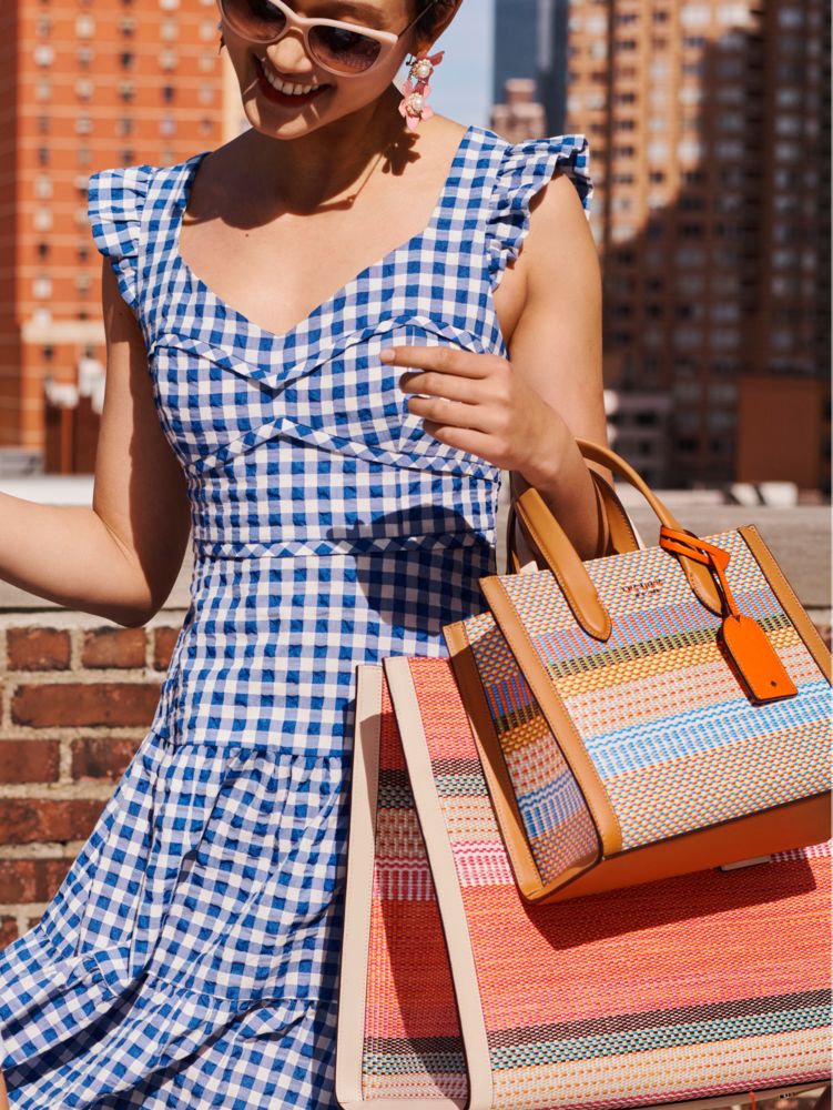 Kate Spade Manhattan Woven Striped Fabric Large Tote in Yellow