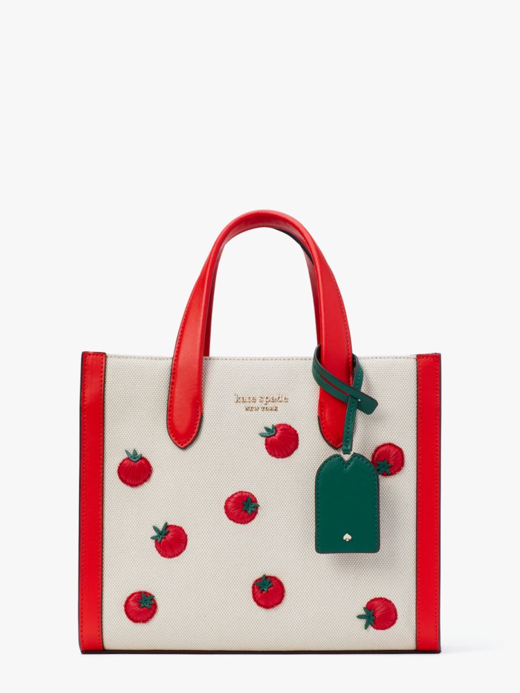 Manhattan Tomato Embroidered Canvas Small Tote Kate Spade New York