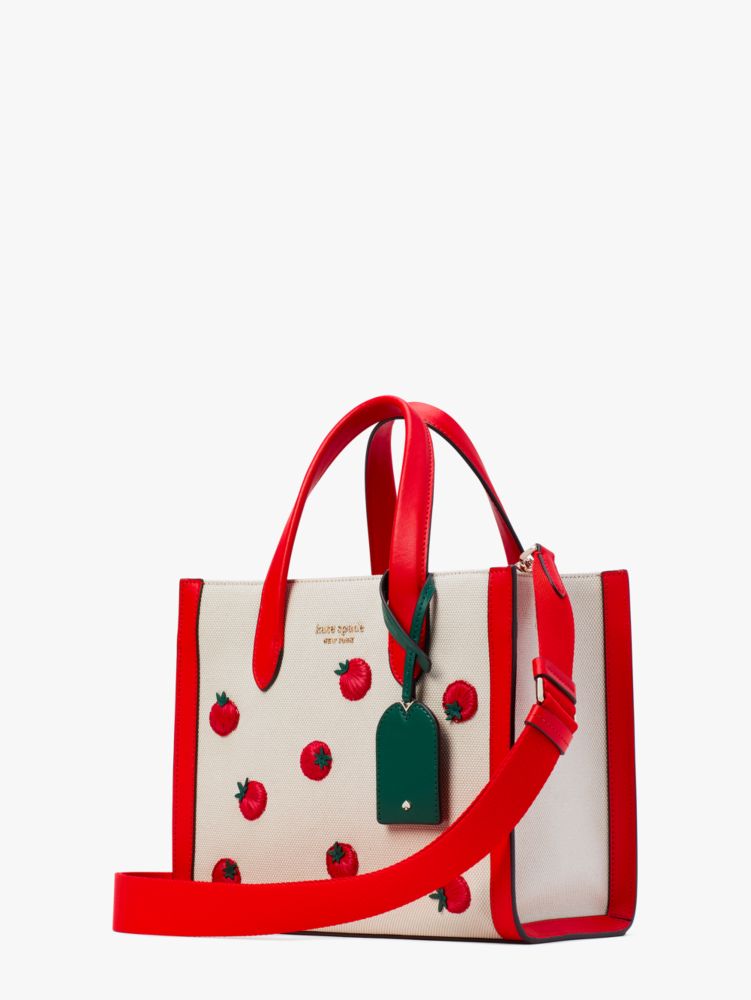 Kate Spade,Manhattan Tomato Embroidered Canvas Small Tote,tote bags,Small,Bright Red Multi