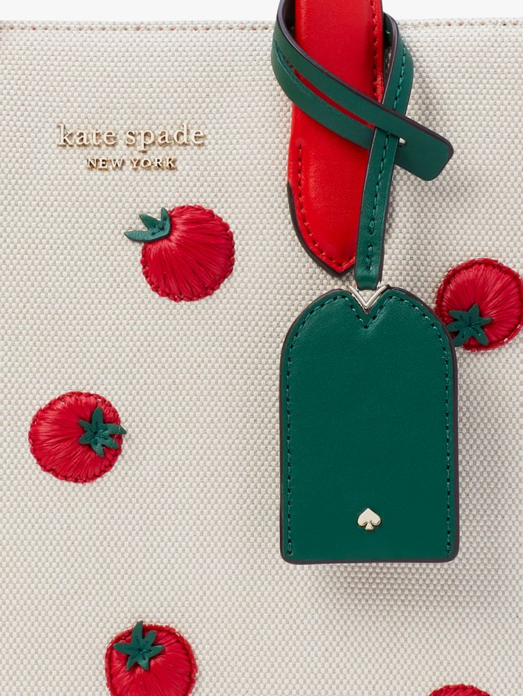 Kate Spade,Manhattan Tomato Embroidered Canvas Small Tote,