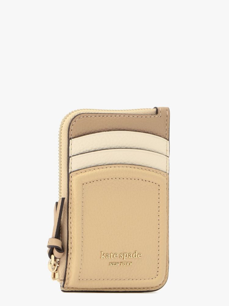 Kate Spade,ノット カラーブロック ぺブル レザー ジップ カード ホルダー,ﾅﾁｭﾗﾙ