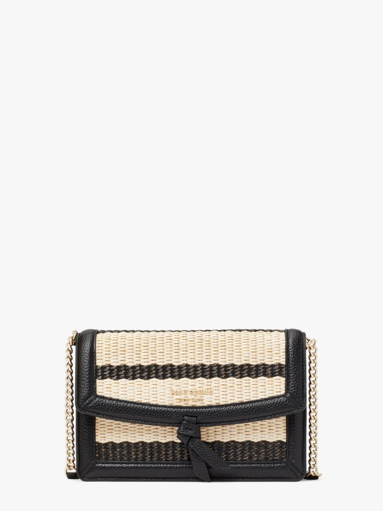 Kate Spade,Knott Striped Straw Flap Crossbody,Small,Black Multi