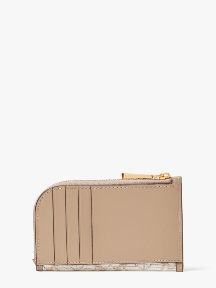 Kate Spade,スペード フラワー ジャカード ジップ カード ケース,財布小物,ナチュラルマルチ