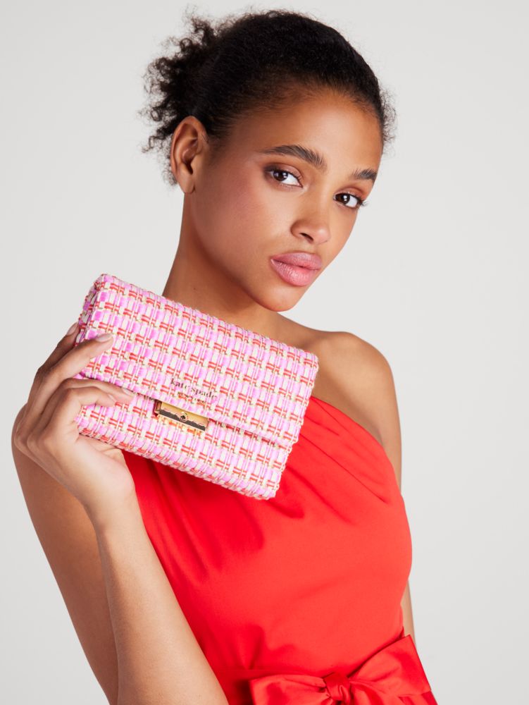 Kate Spade,Carlyle Raffia Tweed Chain Wallet,