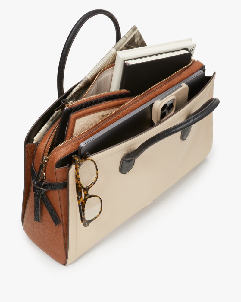 Kate Spade,Knott Colorblocked Commuter Bag,Leather,Satchel,Metal Material,PVC,Logo,Metal,Color Block,Work,