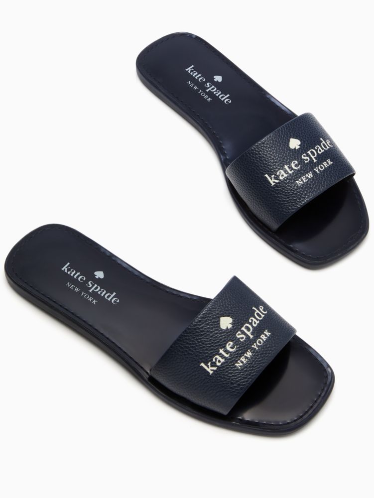 Kate Spade,Peyton Sandals,Lining Faux,Rubber,Faux Leather,Leather,Slides,Logo,Embossed,Casual,